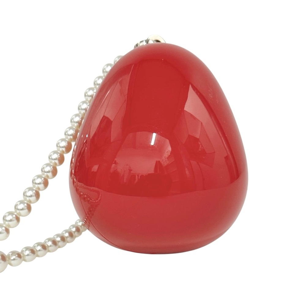 Simone Rocha Red Micro Embellished Faux Pearl Strap Hard Shell Egg Clutch Bag - Picture 7 of 16